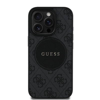 Apple iPhone 15 Pro Max Kılıf Guess Orjinal Lisanslı M-safe Şarj Özellikli Yazı Logolu Circle Classic Kapak Pembe