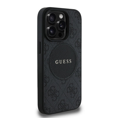 Apple iPhone 15 Pro Max Kılıf Guess Orjinal Lisanslı M-safe Şarj Özellikli Yazı Logolu Circle Classic Kapak Pembe