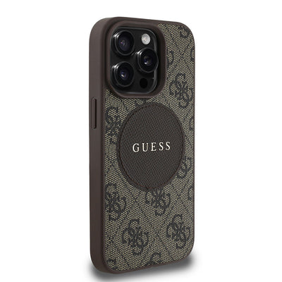 Apple iPhone 15 Pro Max Kılıf Guess Orjinal Lisanslı M-safe Şarj Özellikli Yazı Logolu Circle Classic Kapak Siyah