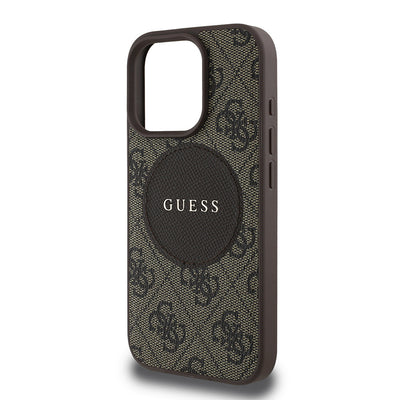 Apple iPhone 15 Pro Max Kılıf Guess Orjinal Lisanslı M-safe Şarj Özellikli Yazı Logolu Circle Classic Kapak Siyah