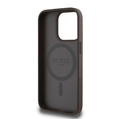 Apple iPhone 15 Pro Max Kılıf Guess Orjinal Lisanslı M-safe Şarj Özellikli Yazı Logolu Circle Classic Kapak Pembe
