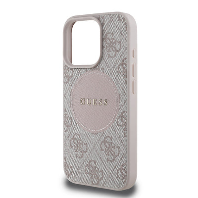 Apple iPhone 15 Pro Max Kılıf Guess Orjinal Lisanslı M-safe Şarj Özellikli Yazı Logolu Circle Classic Kapak Siyah
