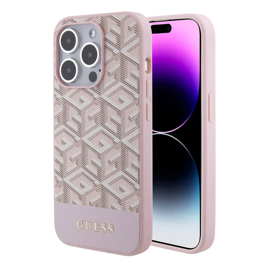 iPhone 15 Pro Max Kılıf Guess Orjinal Lisanslı M-safe Şarj Özellikli Yazı Logolu GCube Desenli Kılıf