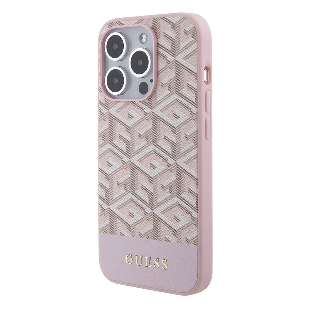 iPhone 15 Pro Max Kılıf Guess Orjinal Lisanslı M-safe Şarj Özellikli Yazı Logolu GCube Desenli Kılıf