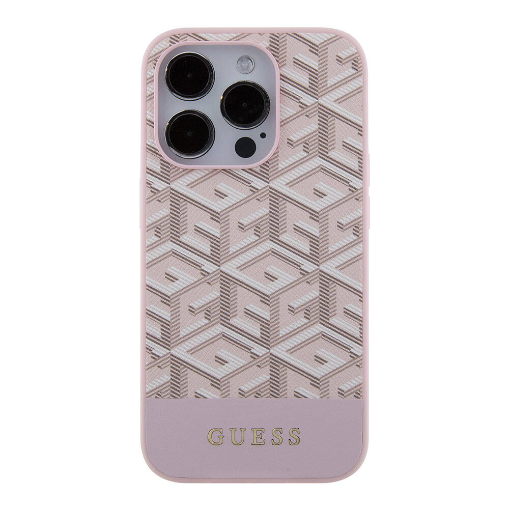 iPhone 15 Pro Max Kılıf Guess Orjinal Lisanslı M-safe Şarj Özellikli Yazı Logolu GCube Desenli Kılıf