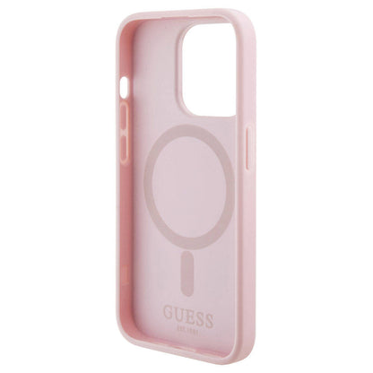 iPhone 15 Pro Max Kılıf Guess Orjinal Lisanslı M-safe Şarj Özellikli Yazı Logolu GCube Desenli Kılıf
