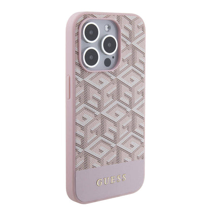 iPhone 15 Pro Max Kılıf Guess Orjinal Lisanslı M-safe Şarj Özellikli Yazı Logolu GCube Desenli Kılıf