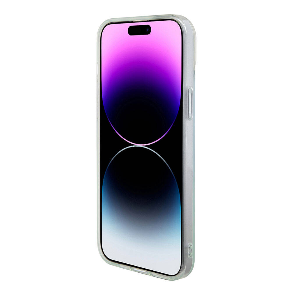 Apple iPhone 15 Pro Max Kılıf Guess Orjinal Lisanslı Magsafe Şarj Özellikli Yazı Logolu Iridescent Kapak Pembe