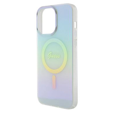 Apple iPhone 15 Pro Max Kılıf Guess Orjinal Lisanslı Magsafe Şarj Özellikli Yazı Logolu Iridescent Kapak Mor