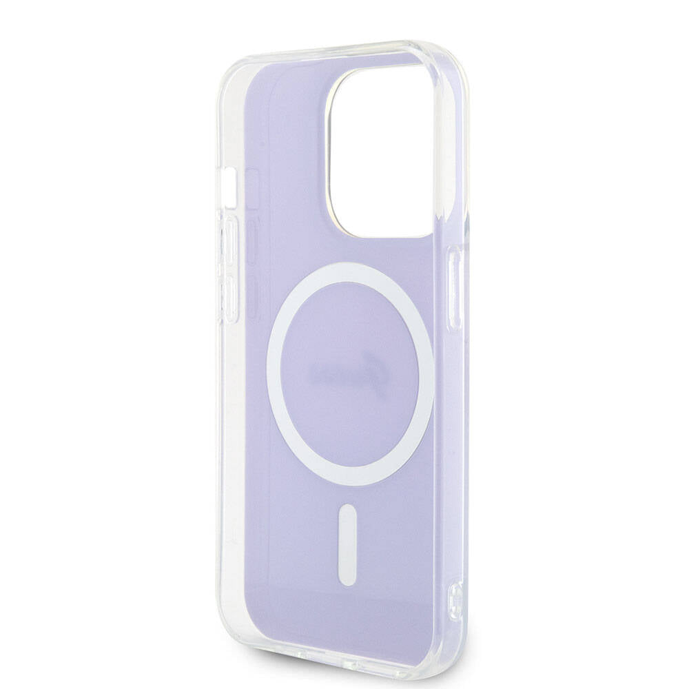 Apple iPhone 15 Pro Max Kılıf Guess Orjinal Lisanslı Magsafe Şarj Özellikli Yazı Logolu Iridescent Kapak Pembe