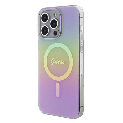 iPhone 15 Pro Max Kılıf Guess Orjinal Lisanslı M-safe Şarj Özellikli Yazı Logolu Iridescent Kılıf