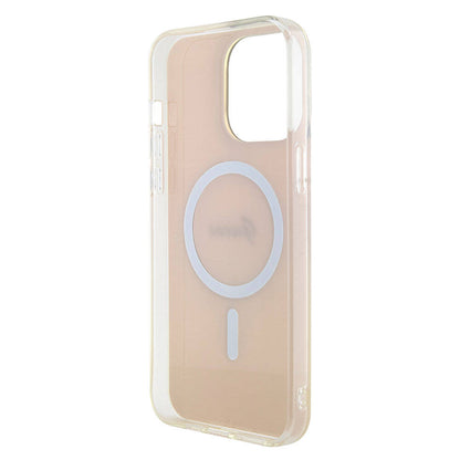 iPhone 15 Pro Max Kılıf Guess Orjinal Lisanslı M-safe Şarj Özellikli Yazı Logolu Iridescent Kılıf