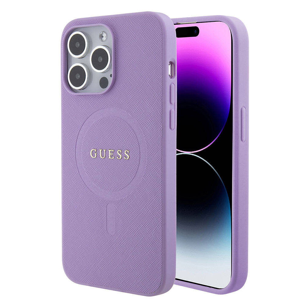 iPhone 15 Pro Max Kılıf Guess Orjinal Lisanslı M-safe Şarj Özellikli Yazı Logolu Saffiano Kılıf