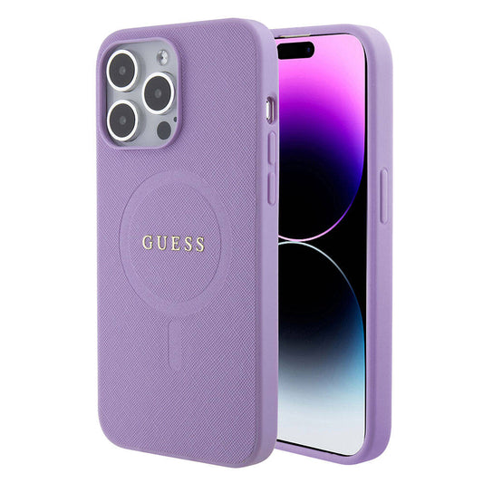 iPhone 15 Pro Max Kılıf Guess Orjinal Lisanslı M-safe Şarj Özellikli Yazı Logolu Saffiano Kılıf