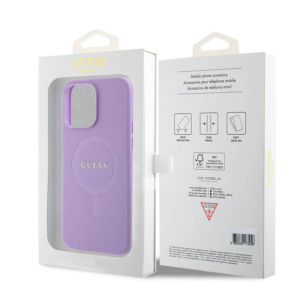 iPhone 15 Pro Max Kılıf Guess Orjinal Lisanslı M-safe Şarj Özellikli Yazı Logolu Saffiano Kılıf