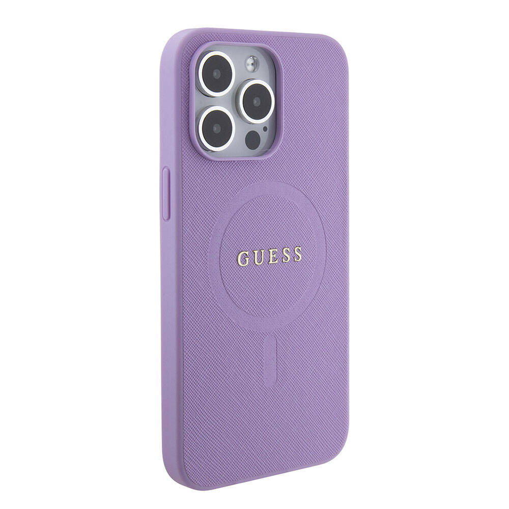 iPhone 15 Pro Max Kılıf Guess Orjinal Lisanslı M-safe Şarj Özellikli Yazı Logolu Saffiano Kılıf