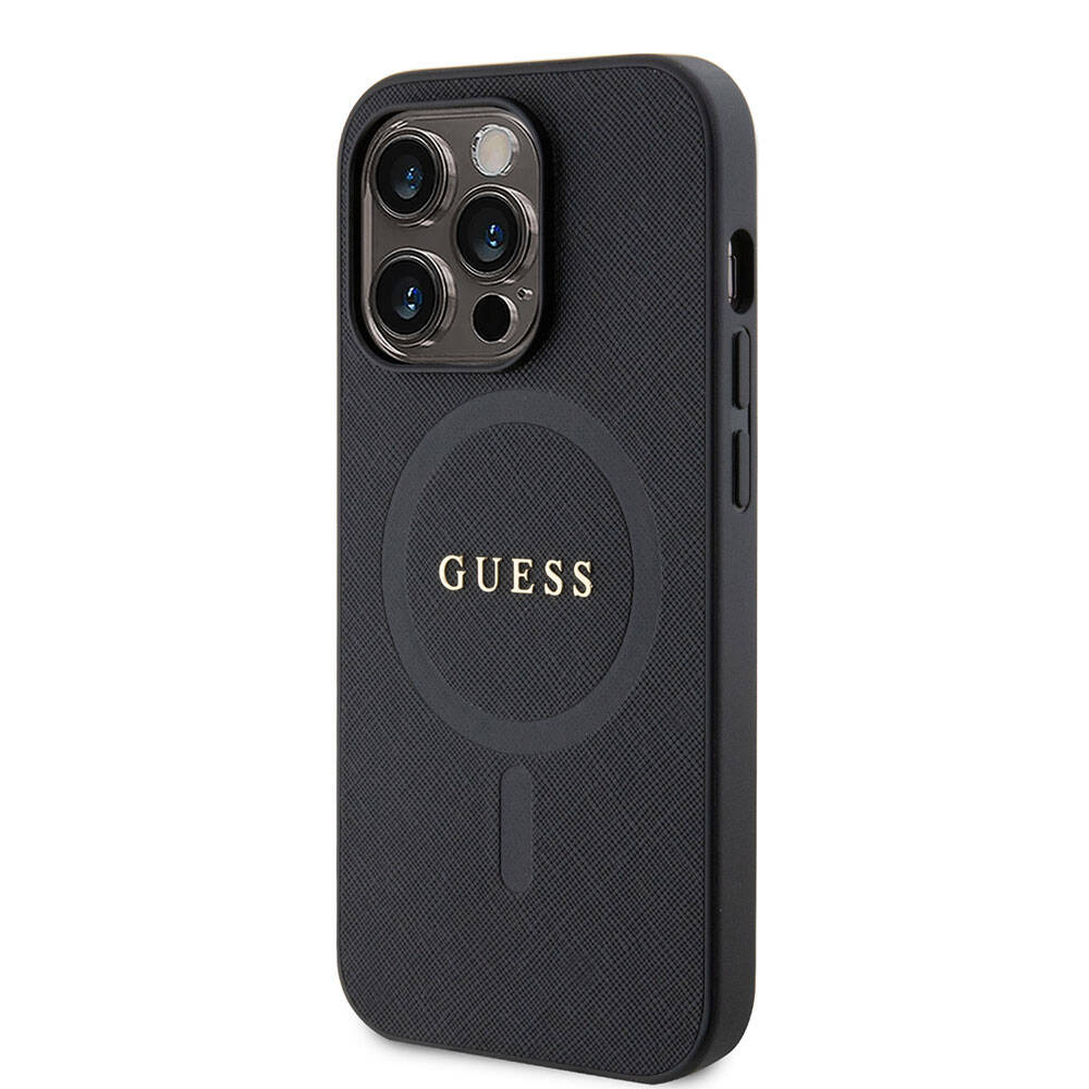 iPhone 15 Pro Max Kılıf Guess Orjinal Lisanslı M-safe Şarj Özellikli Yazı Logolu Saffiano Kılıf