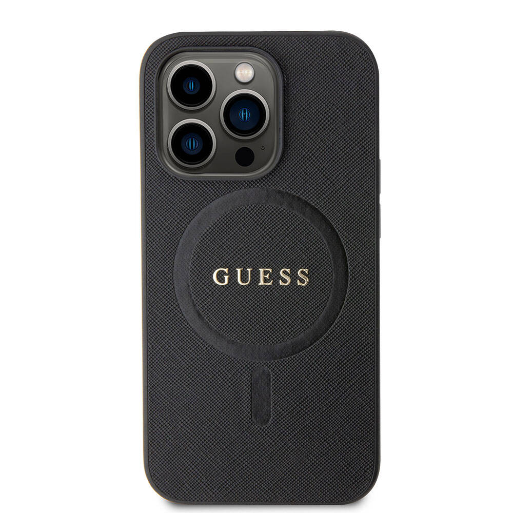 iPhone 15 Pro Max Kılıf Guess Orjinal Lisanslı M-safe Şarj Özellikli Yazı Logolu Saffiano Kılıf