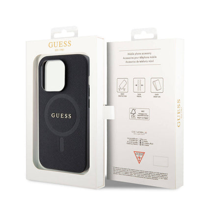 iPhone 15 Pro Max Kılıf Guess Orjinal Lisanslı M-safe Şarj Özellikli Yazı Logolu Saffiano Kılıf