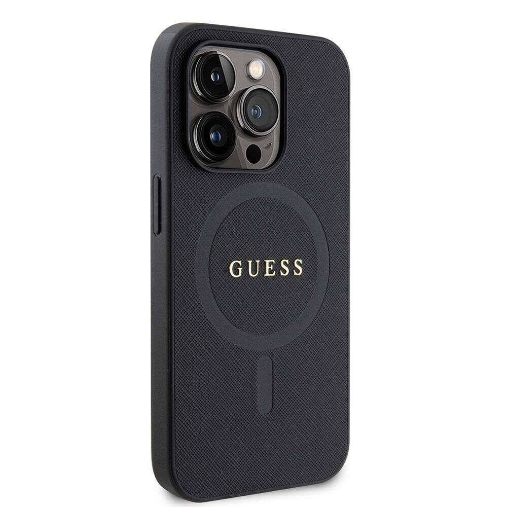 iPhone 15 Pro Max Kılıf Guess Orjinal Lisanslı M-safe Şarj Özellikli Yazı Logolu Saffiano Kılıf