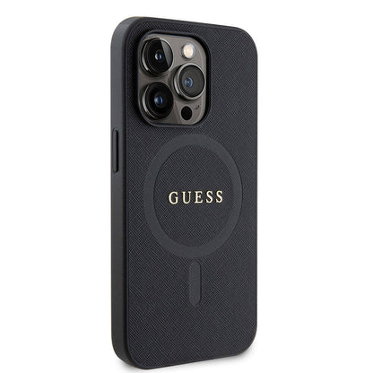 iPhone 15 Pro Max Kılıf Guess Orjinal Lisanslı M-safe Şarj Özellikli Yazı Logolu Saffiano Kılıf
