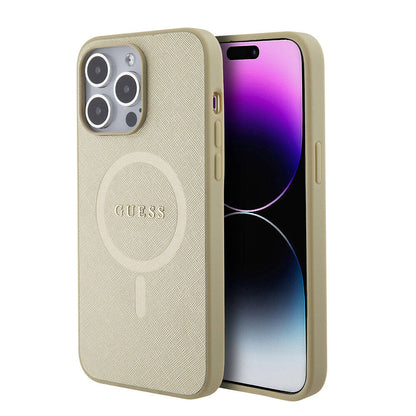 iPhone 15 Pro Max Kılıf Guess Orjinal Lisanslı M-safe Şarj Özellikli Yazı Logolu Saffiano Kılıf