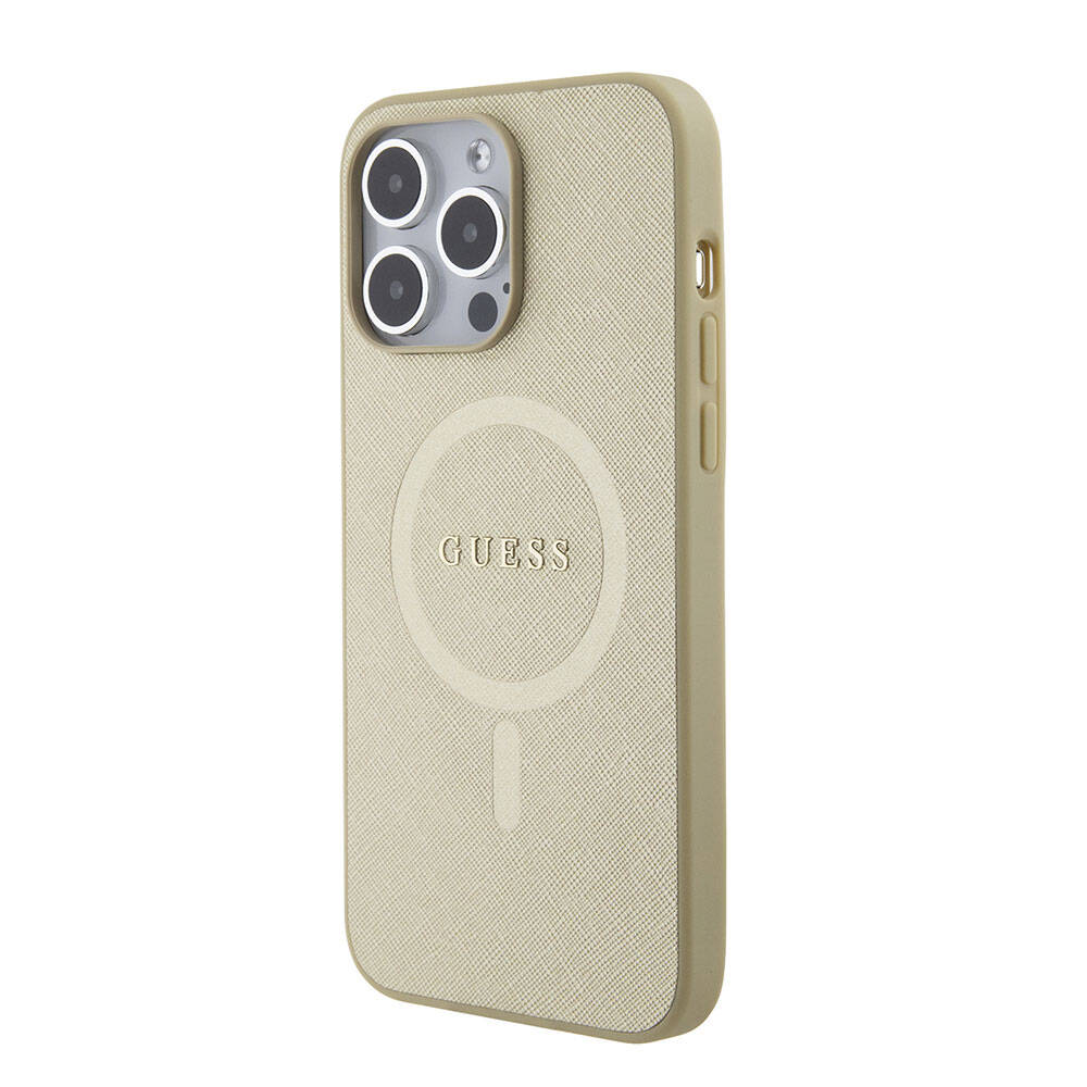 iPhone 15 Pro Max Kılıf Guess Orjinal Lisanslı M-safe Şarj Özellikli Yazı Logolu Saffiano Kılıf