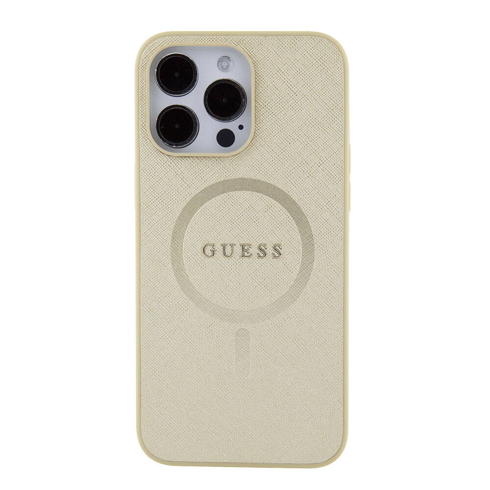 iPhone 15 Pro Max Kılıf Guess Orjinal Lisanslı M-safe Şarj Özellikli Yazı Logolu Saffiano Kılıf