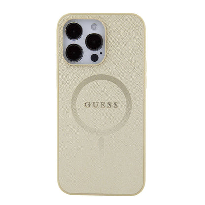 iPhone 15 Pro Max Kılıf Guess Orjinal Lisanslı M-safe Şarj Özellikli Yazı Logolu Saffiano Kılıf