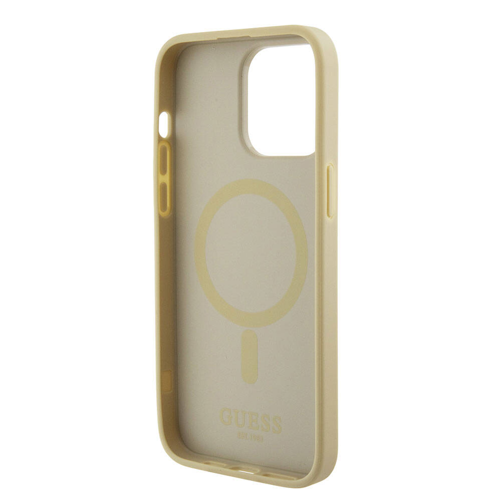 iPhone 15 Pro Max Kılıf Guess Orjinal Lisanslı M-safe Şarj Özellikli Yazı Logolu Saffiano Kılıf