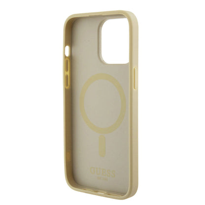 iPhone 15 Pro Max Kılıf Guess Orjinal Lisanslı M-safe Şarj Özellikli Yazı Logolu Saffiano Kılıf