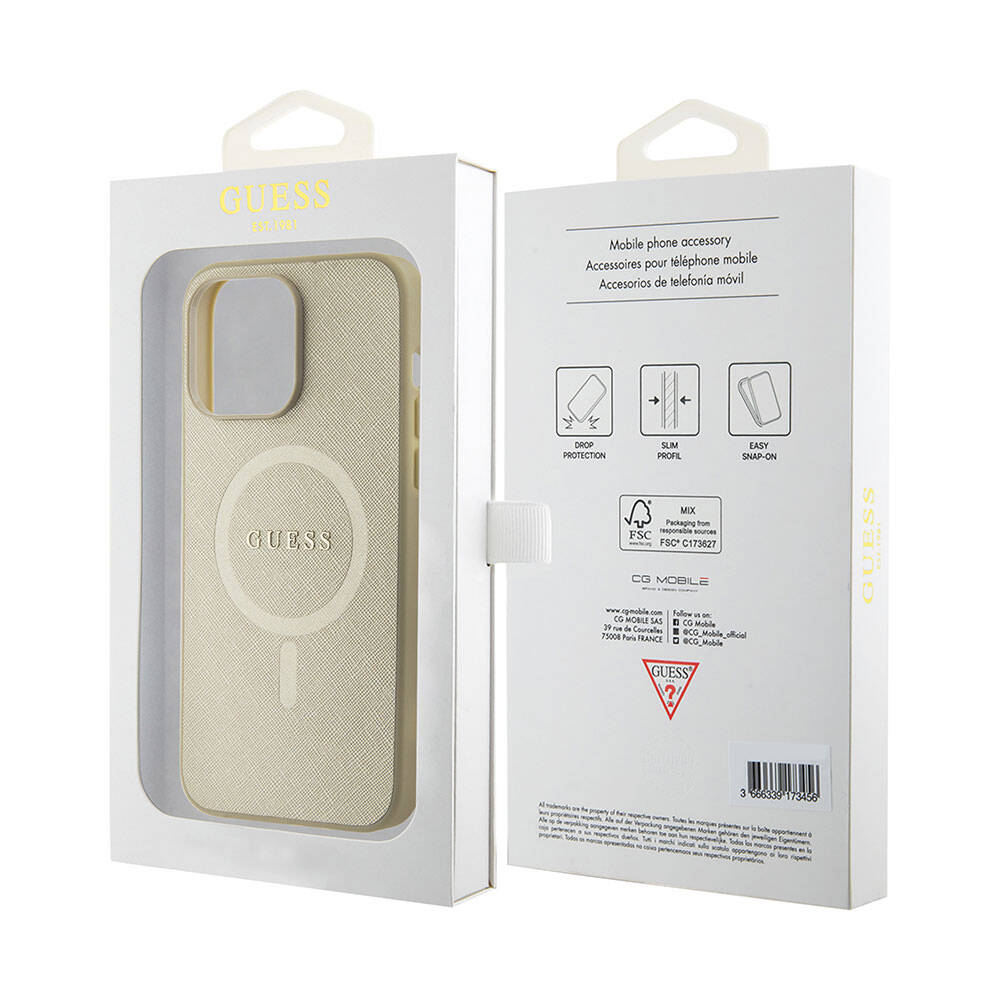 iPhone 15 Pro Max Kılıf Guess Orjinal Lisanslı M-safe Şarj Özellikli Yazı Logolu Saffiano Kılıf