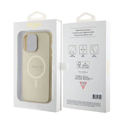 iPhone 15 Pro Max Kılıf Guess Orjinal Lisanslı M-safe Şarj Özellikli Yazı Logolu Saffiano Kılıf