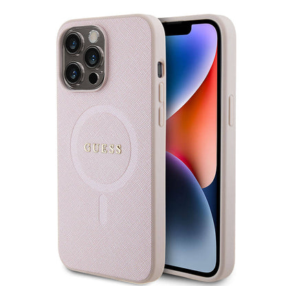 iPhone 15 Pro Max Kılıf Guess Orjinal Lisanslı M-safe Şarj Özellikli Yazı Logolu Saffiano Kılıf