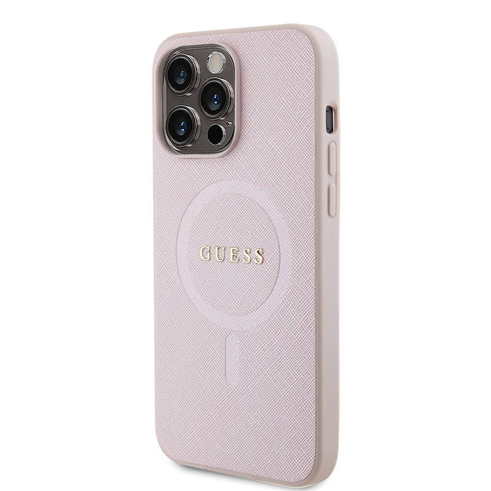 iPhone 15 Pro Max Kılıf Guess Orjinal Lisanslı M-safe Şarj Özellikli Yazı Logolu Saffiano Kılıf