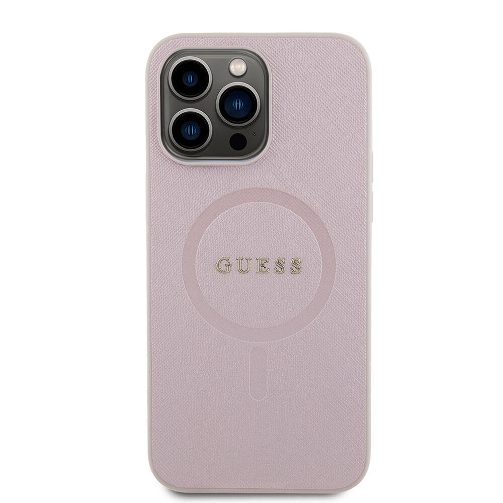 iPhone 15 Pro Max Kılıf Guess Orjinal Lisanslı M-safe Şarj Özellikli Yazı Logolu Saffiano Kılıf