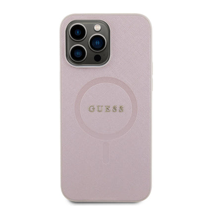 iPhone 15 Pro Max Kılıf Guess Orjinal Lisanslı M-safe Şarj Özellikli Yazı Logolu Saffiano Kılıf