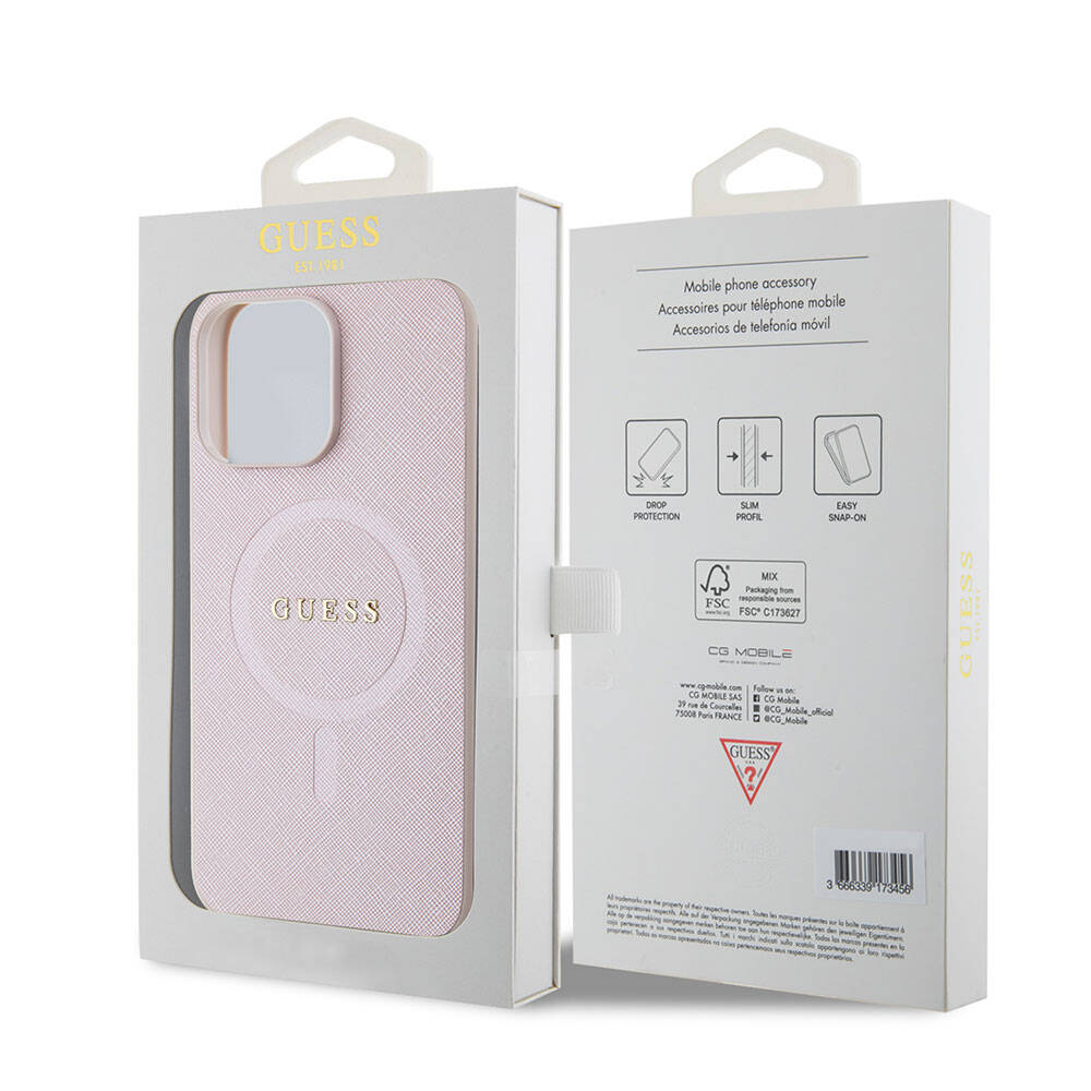iPhone 15 Pro Max Kılıf Guess Orjinal Lisanslı M-safe Şarj Özellikli Yazı Logolu Saffiano Kılıf