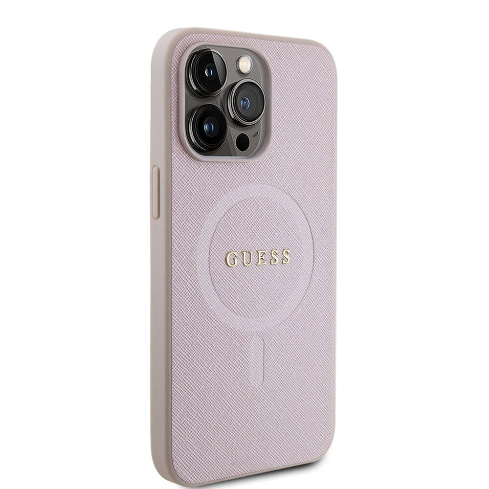 iPhone 15 Pro Max Kılıf Guess Orjinal Lisanslı M-safe Şarj Özellikli Yazı Logolu Saffiano Kılıf