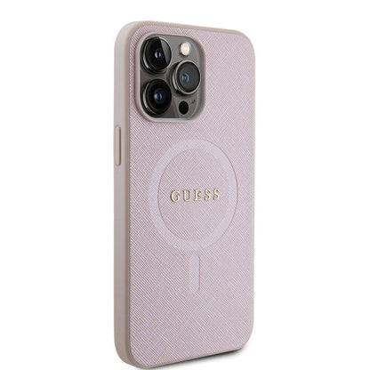 iPhone 15 Pro Max Kılıf Guess Orjinal Lisanslı M-safe Şarj Özellikli Yazı Logolu Saffiano Kılıf