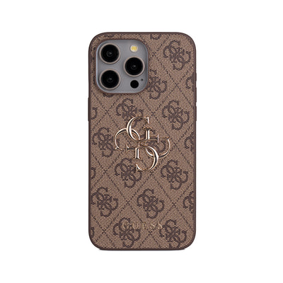 Apple iPhone 15 Pro Max Kılıf Guess Orjinal Lisanslı PU Deri 4G Büyük Metal Logolu Çapraz Vücut Askılı Kapak Kahverengi