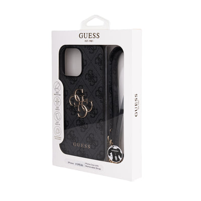 Apple iPhone 15 Pro Max Kılıf Guess Orjinal Lisanslı PU Deri 4G Büyük Metal Logolu Çapraz Vücut Askılı Kapak Kahverengi