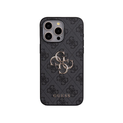 Apple iPhone 15 Pro Max Kılıf Guess Orjinal Lisanslı PU Deri 4G Büyük Metal Logolu Çapraz Vücut Askılı Kapak Siyah