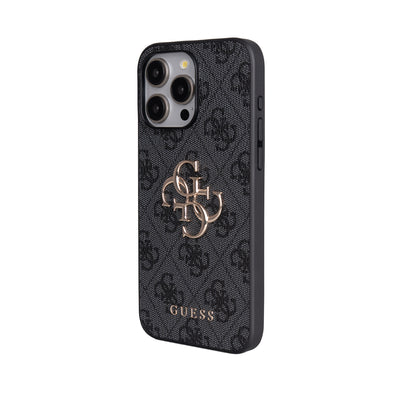 Apple iPhone 15 Pro Max Kılıf Guess Orjinal Lisanslı PU Deri 4G Büyük Metal Logolu Çapraz Vücut Askılı Kapak Siyah