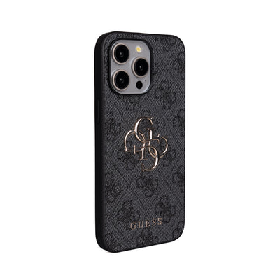 Apple iPhone 15 Pro Max Kılıf Guess Orjinal Lisanslı PU Deri 4G Büyük Metal Logolu Çapraz Vücut Askılı Kapak Siyah