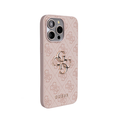 Apple iPhone 15 Pro Max Kılıf Guess Orjinal Lisanslı PU Deri 4G Büyük Metal Logolu Çapraz Vücut Askılı Kapak Kahverengi