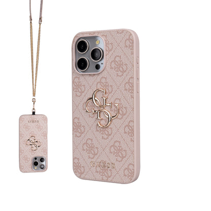 iPhone 15 Pro Max Kılıf Guess Orjinal Lisanslı PU Deri 4G Büyük Metal Logolu Çapraz Vücut Askılı Kılıf