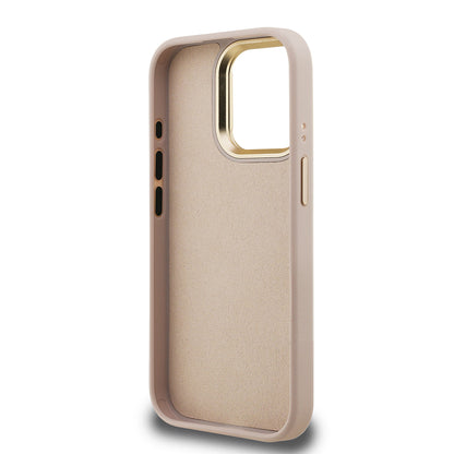 iPhone 15 Pro Max Kılıf Guess Orjinal Lisanslı PU Deri 4G Desenli Metal Büyük 4G ve Yazı Logolu Kamera Standlı Kılıf