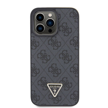 iPhone 15 Pro Max Kılıf Guess Orjinal Lisanslı PU Deri Askılı Taşlı Üçgen Logo 4G Desenli Strass Crossbody Kılıf