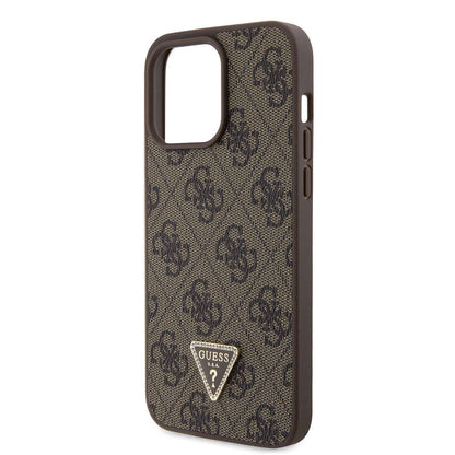 iPhone 15 Pro Max Kılıf Guess Orjinal Lisanslı PU Deri Askılı Taşlı Üçgen Logo 4G Desenli Strass Crossbody Kılıf